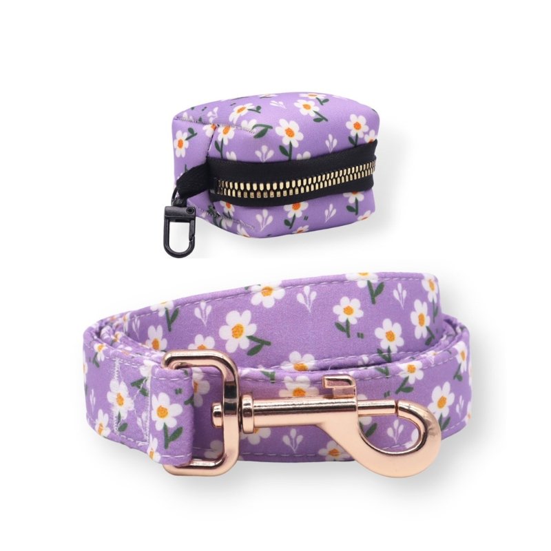 Purple Daisy Unbreakable Leash™ + Poop Bag Set