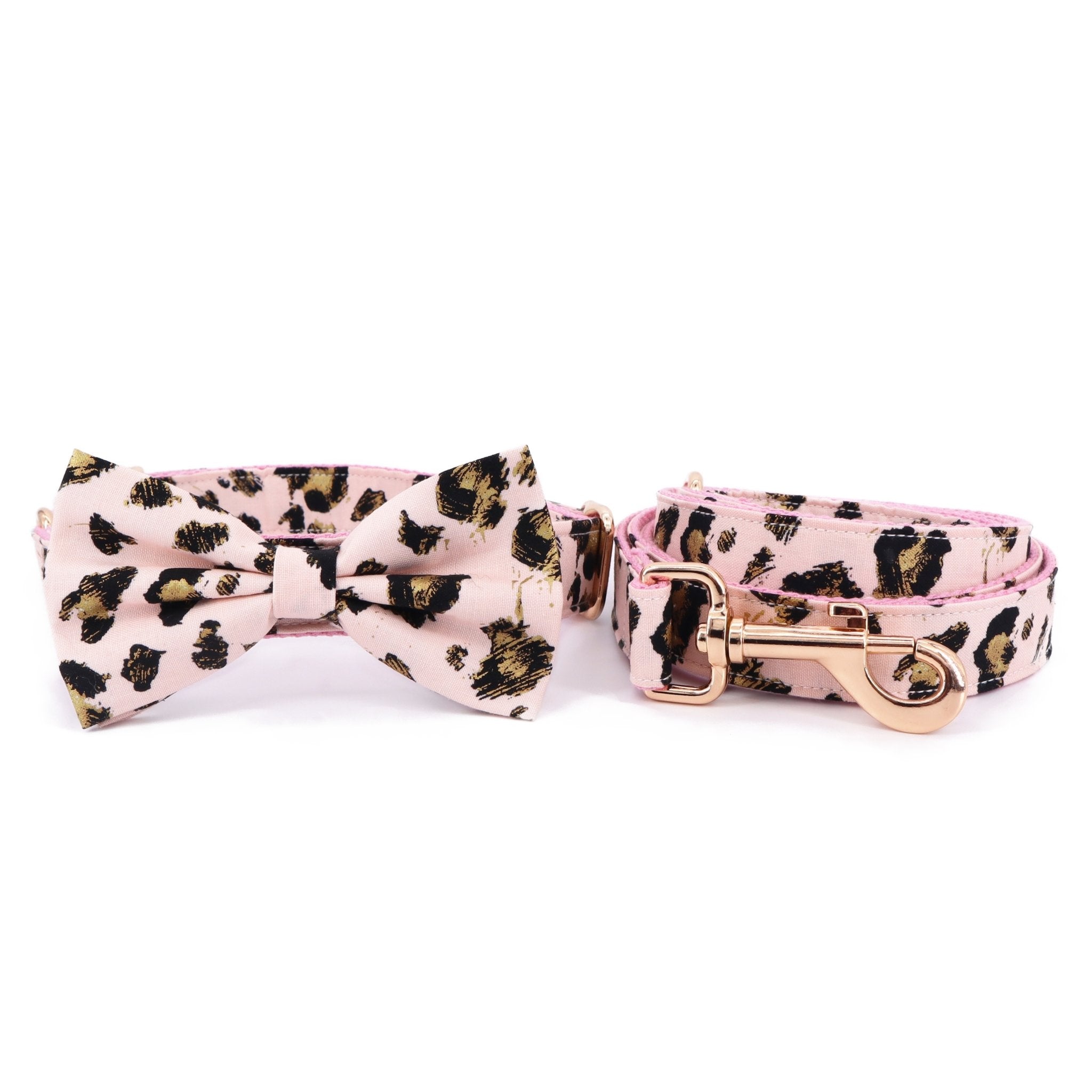 Pink Leopard Bowtie Collar & Leash Set - sets - Sniff & Bark